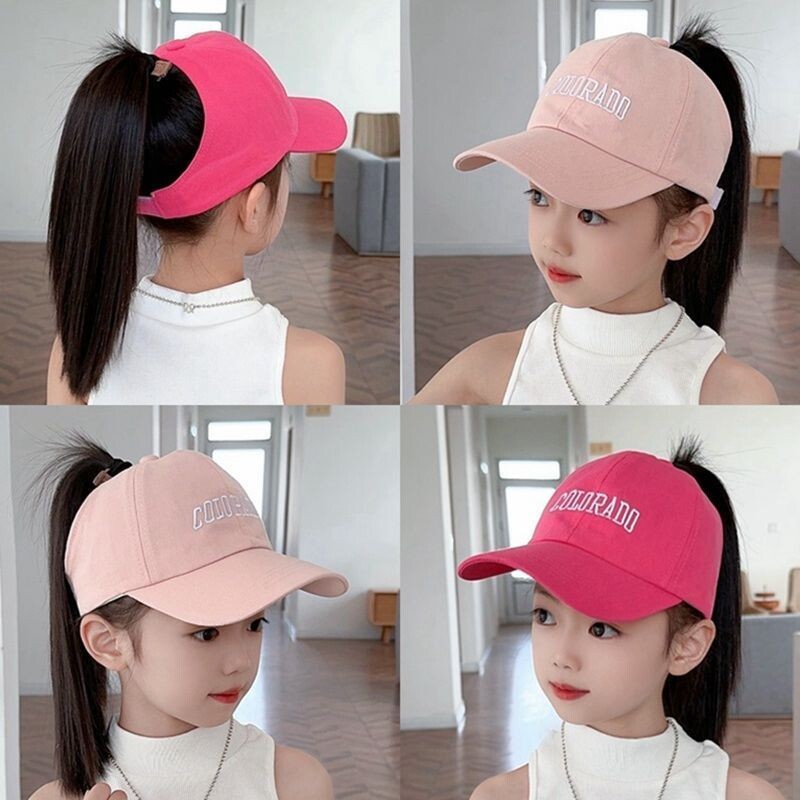 女童帽子夏季薄款防晒遮阳空顶帽宝宝可扎马尾鸭舌帽儿童棒球帽