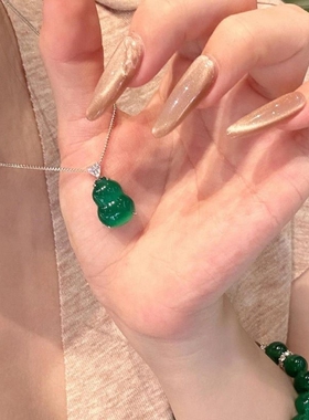 复古绿色葫芦项链新中式福禄吊坠锁骨链吊坠女