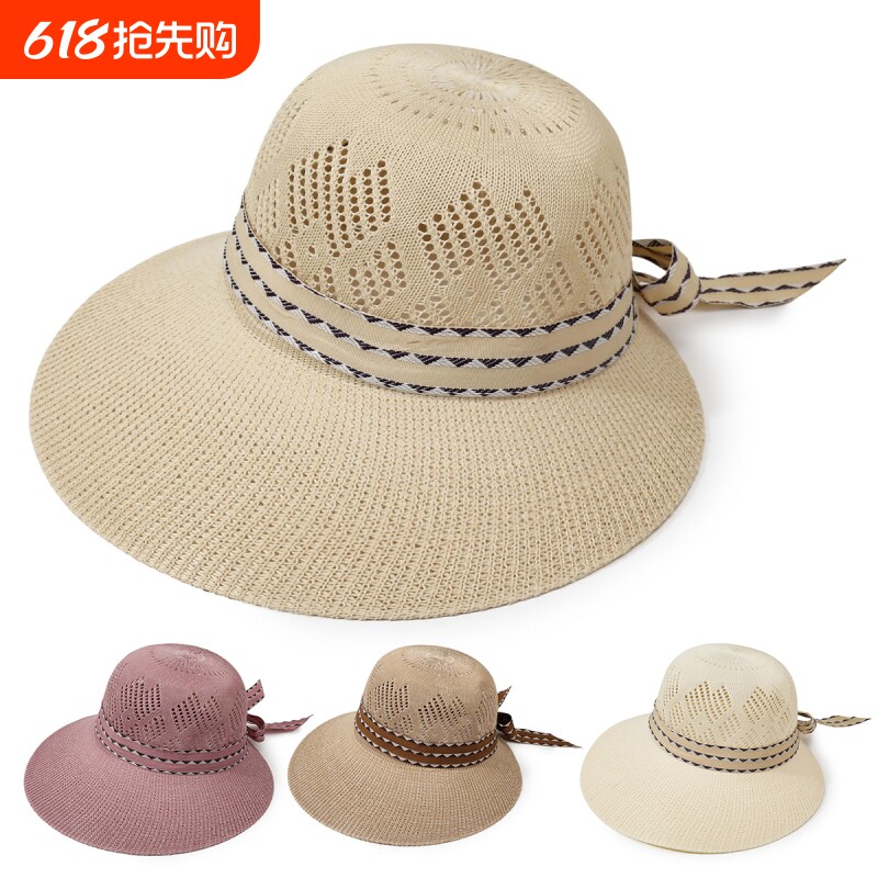夏天旅游沙滩渔夫帽防晒太阳帽女士草帽子户外镂空亚麻礼帽遮阳帽