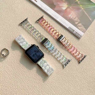 适用苹果iwatch11/10代镭射表带SE/UItra3/2/1三株手表带S9/8/7时尚创意小众手表带女