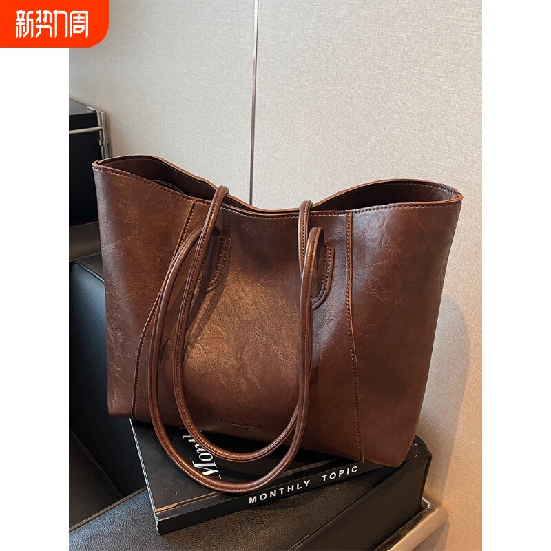 跨境美拉德包包女式2025新款高级感复古单肩包大容量通勤包托特包