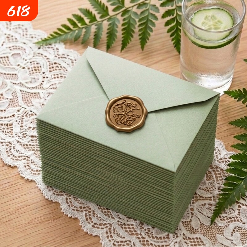牛油果绿橄榄绿送男友送女友生日贺卡伴手礼婚礼祝福感恩新年情人节手写卡片手写信信封信纸套装火漆印贴纸