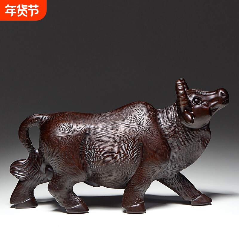 黑檀木雕牛摆件水牛禅意家居工艺品客厅办公桌玄关开业礼品桌面