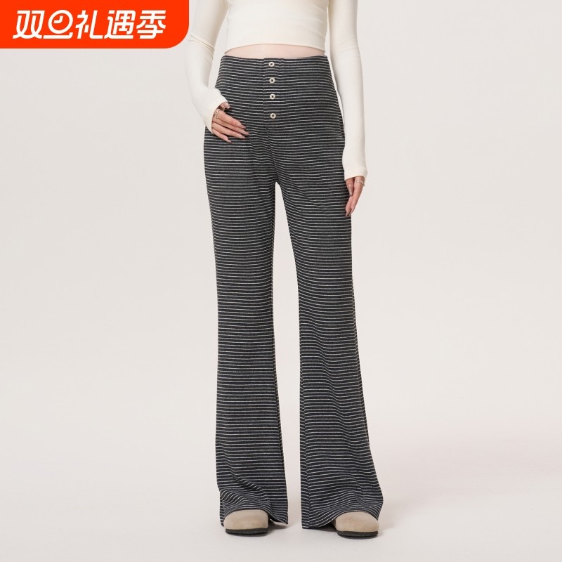 孕妇裤子秋季外穿条纹喇叭裤2025新款春秋装不勒肚子长裤