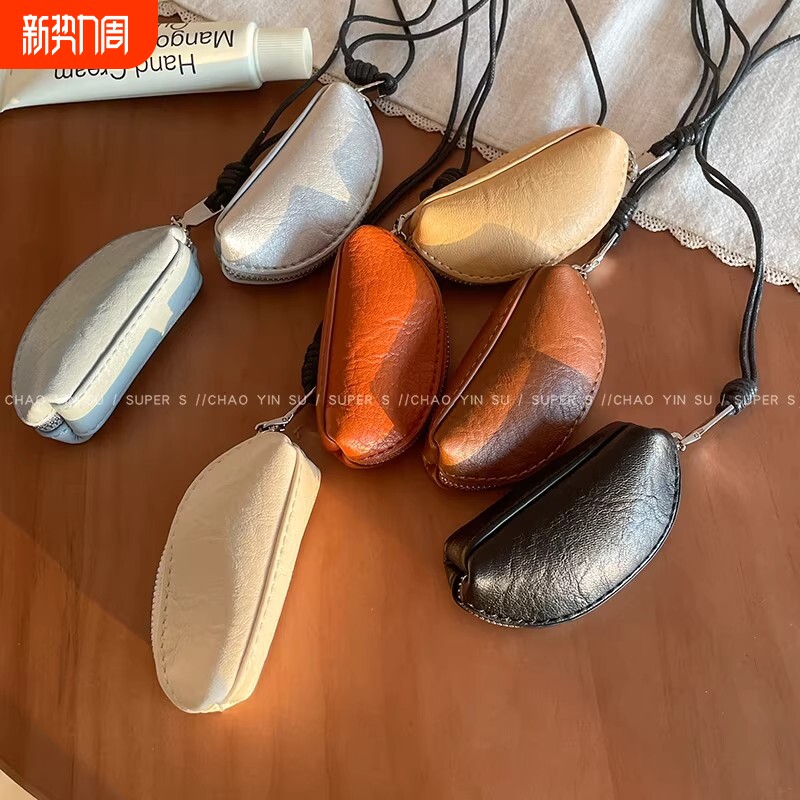 韩系独特mini皮革长款挂脖包包项链女小巧便携零钱钥匙包挂链配饰