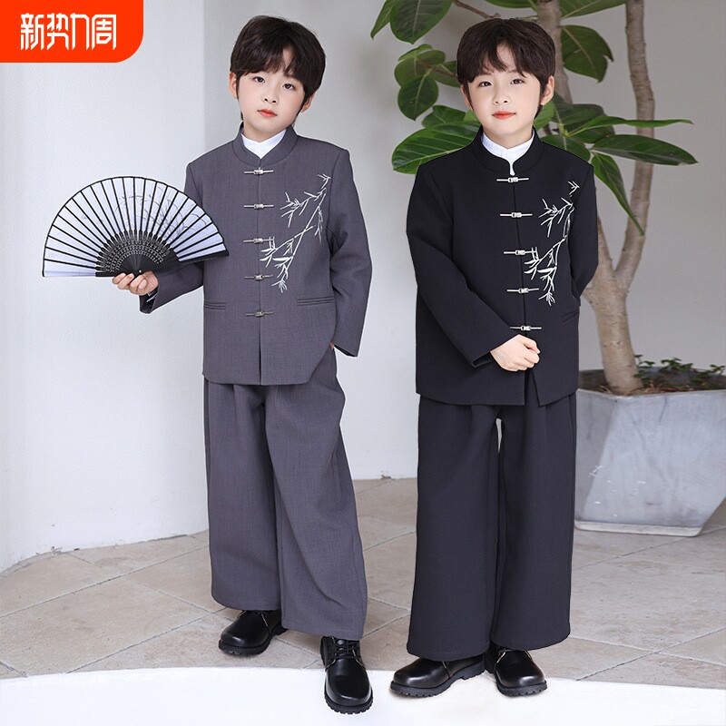 男童新中式礼服立领刺绣中山装民族风外套男儿童国风唐装演出服秋