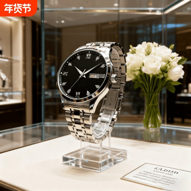 手表男款机械风全自动防水高级感全自动男表数字双日历防水腕表男