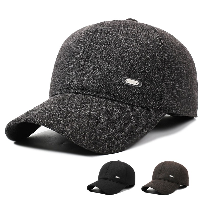 帽子男秋季冬毛呢鸭舌帽中老年人加厚保暖护耳老头棒球帽休闲防寒