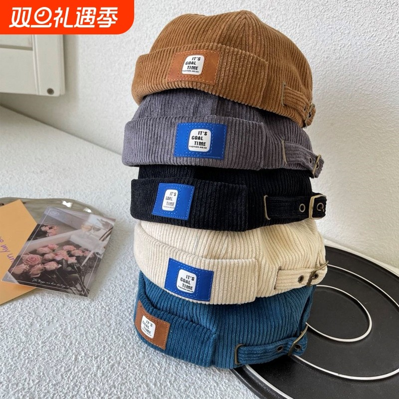 帽子男潮初秋复古灯芯绒地主帽韩版百搭瓜皮帽女日系文艺嘻哈帽