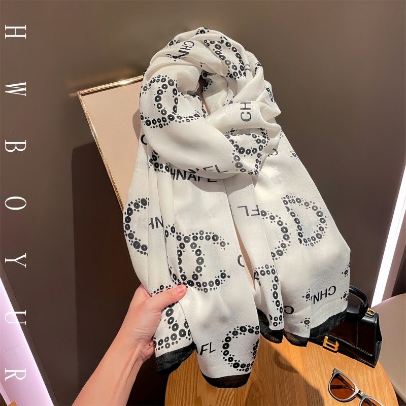 LVАFGН正品高级感字母丝巾女秋冬轻奢围巾薄款棉麻围脖两用披肩