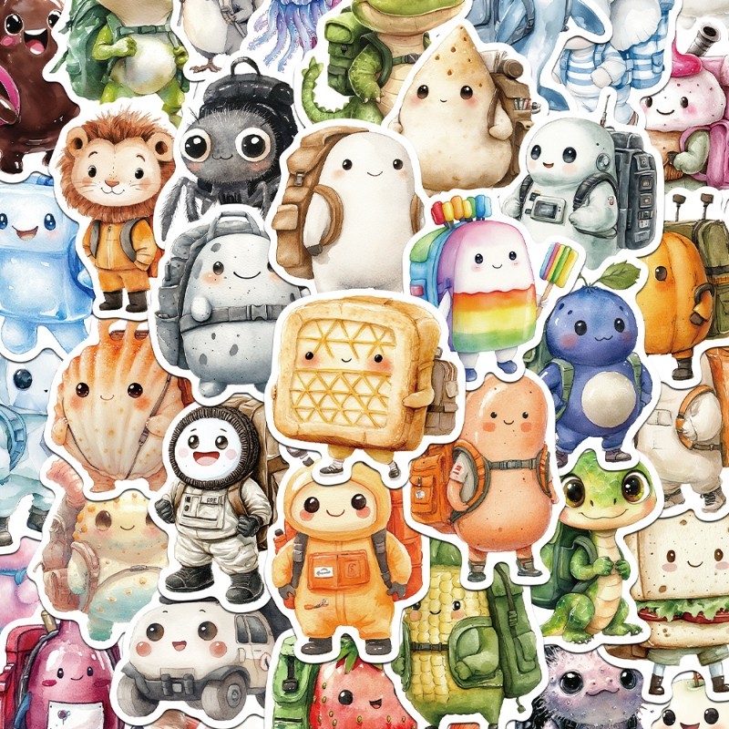 100张带背包的角色贴纸趣味ins风儿童装饰手账桌面手机壳笔记本,文具电教/文化用品/商务用品,贴纸/立体贴纸,淘宝优惠券,粉丝福利购,淘宝优惠卷