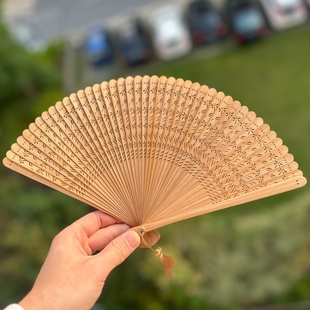 汉服古典舞蹈旗袍男女礼品团扇子黑 折扇古风迷你中国风全竹扇夏季
