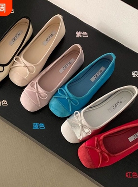 晚风鞋子法式蝴蝶结蓝色小单鞋平底芭蕾舞鞋早春新款软底女鞋瓢鞋
