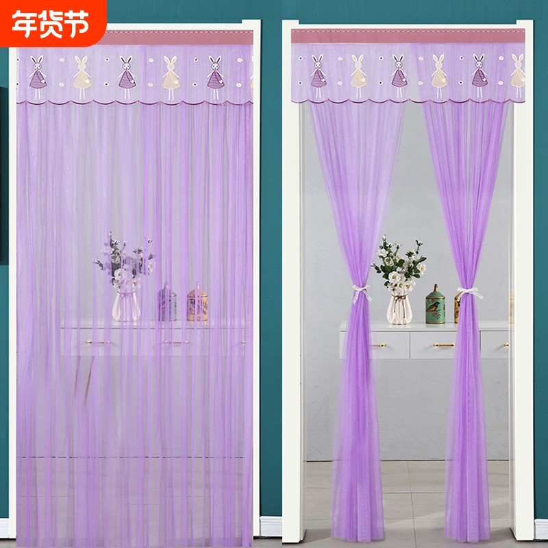 夏季防蚊子纱门帘免打孔防蚊蝇蕾丝门帘魔术贴门帘卧室装饰帘ins