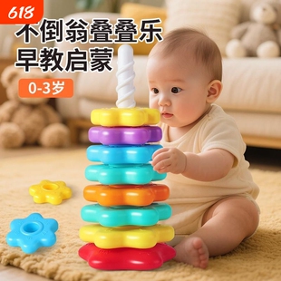 彩虹旋转叠叠乐婴儿可啃咬转转塔套圈圈0岁1宝宝男女益智早教玩具