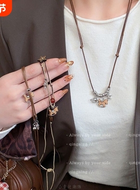 木质小马土星项链女高级感长款民族风毛衣链古着时尚百搭挂脖配饰