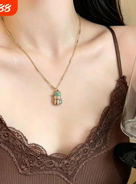 软萌治愈系！薄荷绿小猫项链女