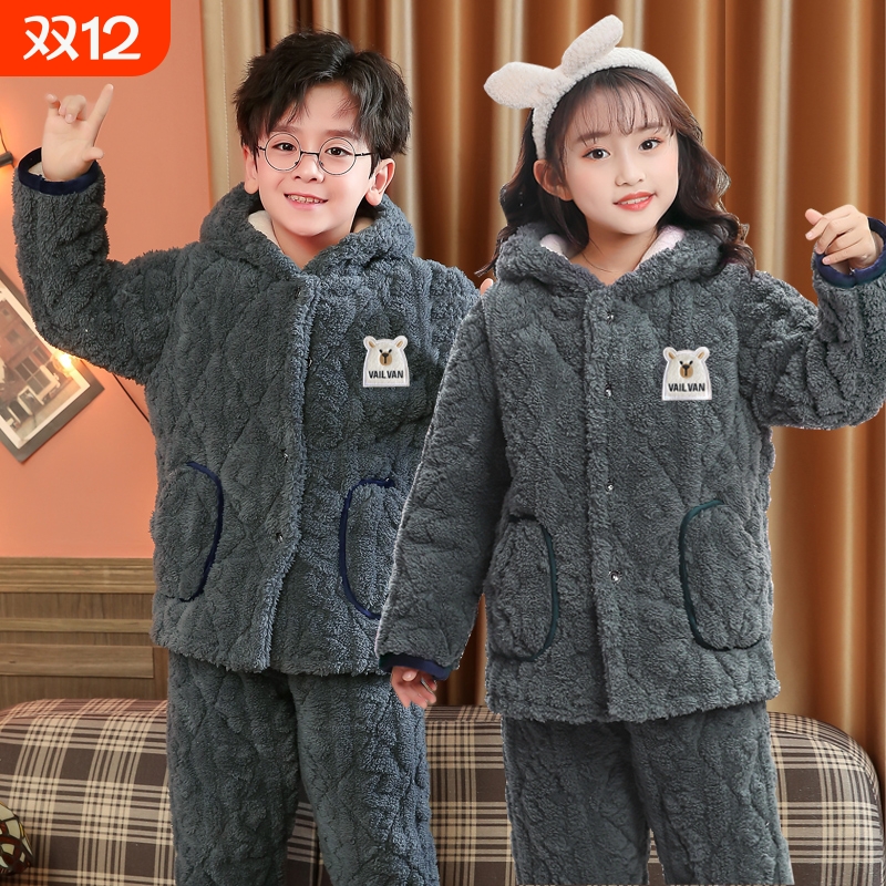 冬季睡衣三层夹棉加厚保暖居家服