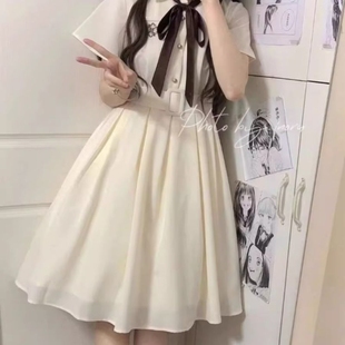 A字裙12 夏季 新款 学院风甜美收腰显瘦刺绣连衣裙女学生韩版 中长款
