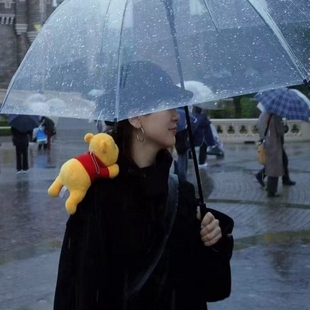 升级款16骨透明伞弯勾自动长柄伞抗风加固白色纤维骨架耐用雨伞