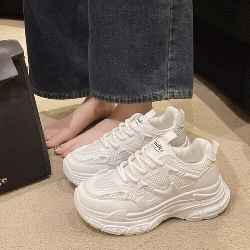 意尔康心选秋季网红厚底老爹鞋女ins潮2025新款网面透气小白鞋休