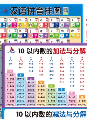 十10以内加减法挂图幼小衔接语文数学九九乘法表挂图7张墙贴套装