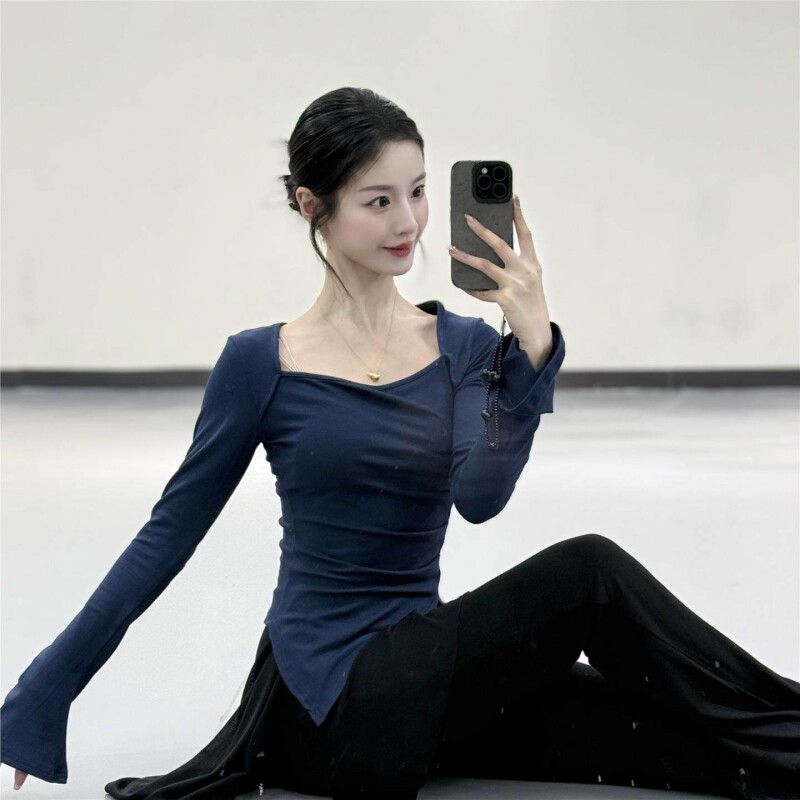 现代舞练功服女2025新款舞蹈服长袖修身显瘦古典舞形体基训服上衣