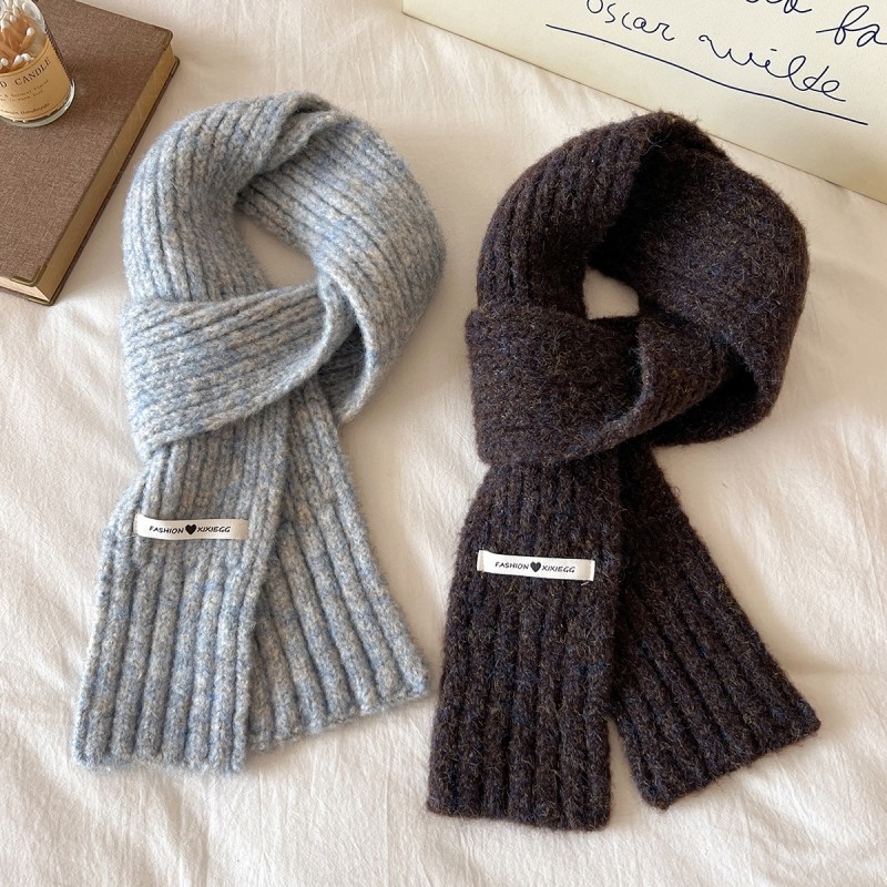 含羊毛长围巾男女针织学生保暖围脖时尚情侣加厚绿色紫色黑色秋冬