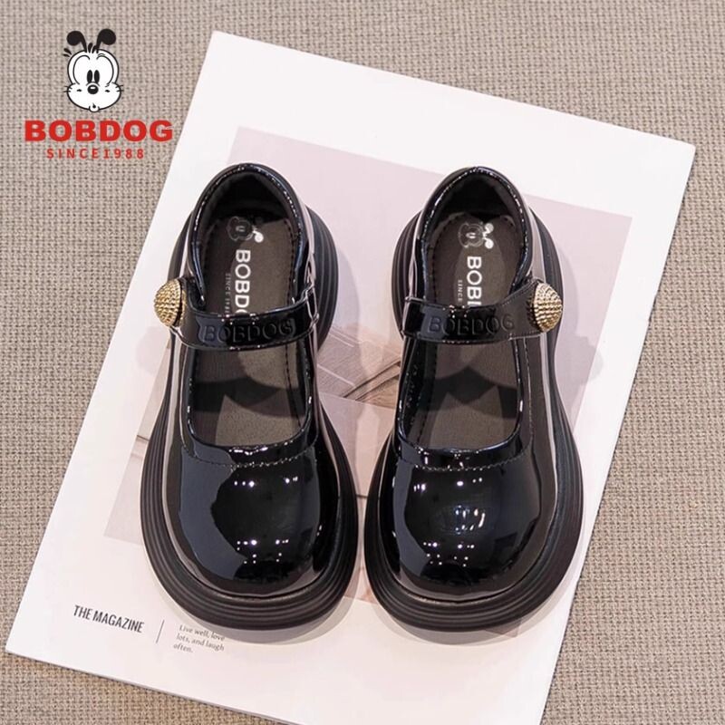 巴布豆真皮女童小皮鞋春秋季黑色儿童鞋软底玛丽珍女孩乐福鞋单鞋