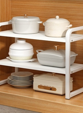 可调层高台面厨房分层置物架桌面储物架橱柜内隔板调味料盘子锅架