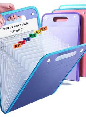 蜡笔小新a4手提文件夹试卷袋多层大容量风琴包小学生专用卷子收纳袋整理神器初中高中生分类试卷夹资料竖式夹