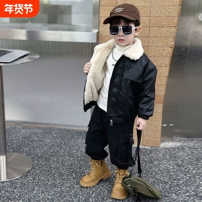 男童皮衣外套秋冬款2025新款痞帅宝宝冬季加绒加厚儿童皮夹克外套