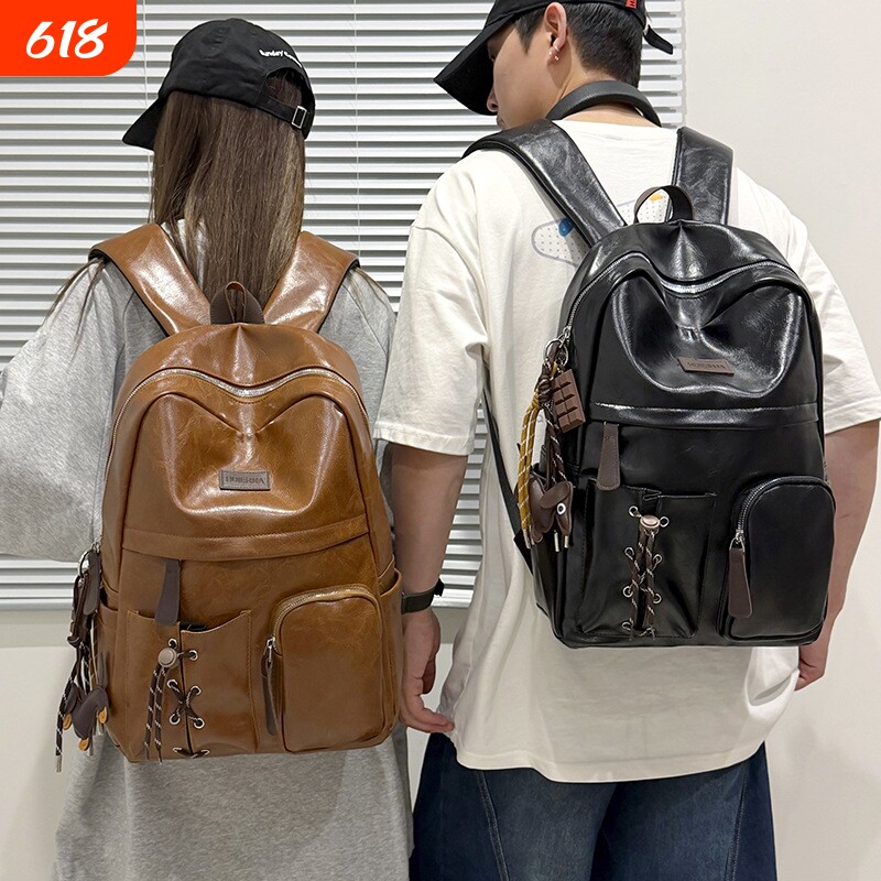 新款韩版情侣双肩包男女生通勤旅行大容量休闲背包时尚PU皮质书包