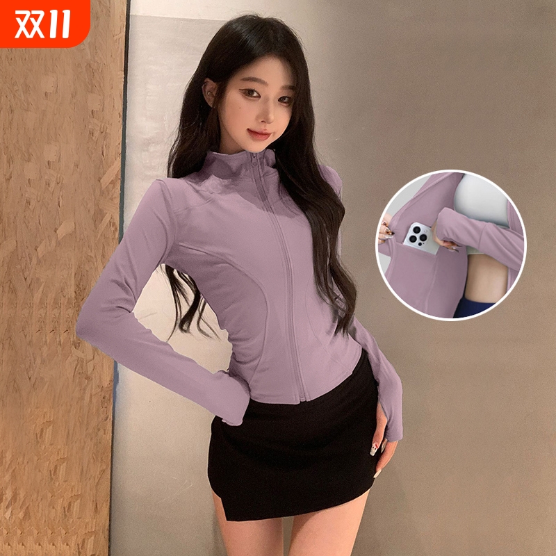 速干衣跑步瑜伽服外套女秋冬修身女款运动长袖上衣健身服高弹白色