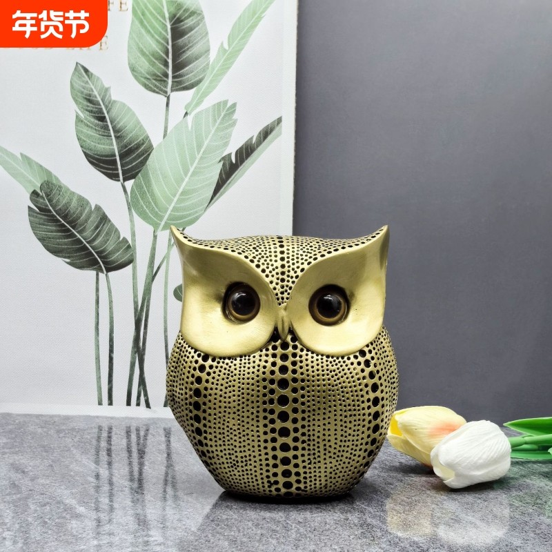 新品轻奢风猫头鹰客厅摆件高级感ins风玄关办公室酒柜装饰工艺品