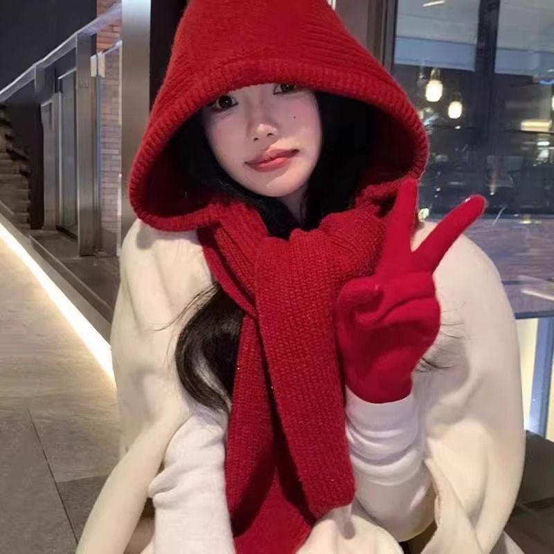 帽子围巾一体加厚保暖针织帽女冬季护耳巴拉克拉法帽毛线帽男灰色