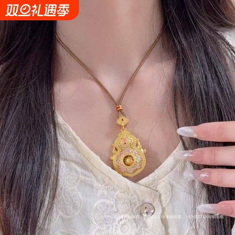 「璃葫」2025新品民族风花丝葫芦吊坠女鎏金毛衣链挂坠国潮风项链