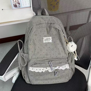 新款 ins风小众碎花拼接包包浅色设计感背包大容量学生电脑双肩包
