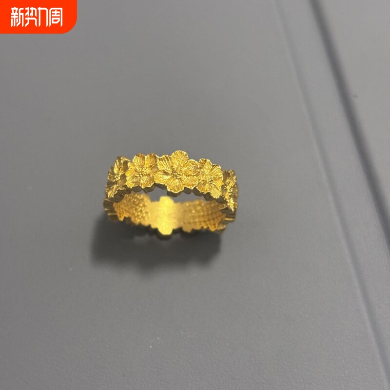 小红书同款金色石榴花戒指女小众设计时尚复古轻奢高级感开口指环