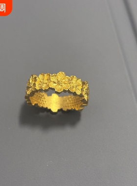 小红书同款金色石榴花戒指女小众设计时尚复古轻奢高级感开口指环