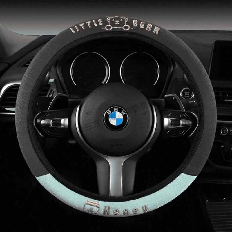 汽车方向盘套可爱刺绣夏季吸汗透气麂皮绒弹力把套不打滑四季通用