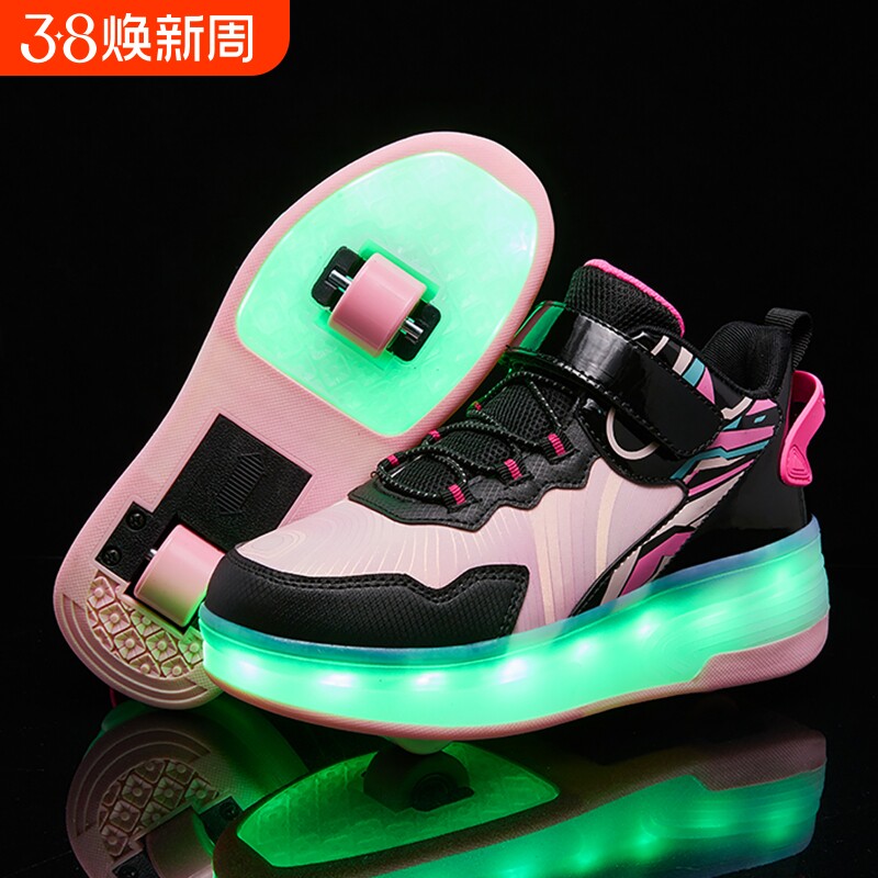 儿童暴走鞋2025新款男童带灯双轮溜冰鞋隐形可拆卸双用女童滑轮鞋