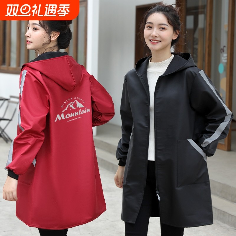秋冬加绒款围裙连帽罩衣男女同款防污工作服红色防油外穿黑色