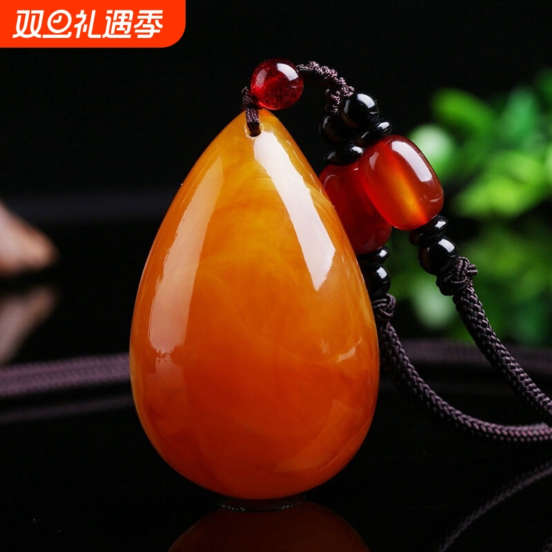 仿蜜蜡吊坠老蜜蜡水滴琥珀雕刻鸡男女民族风毛衣链长款项链葫芦