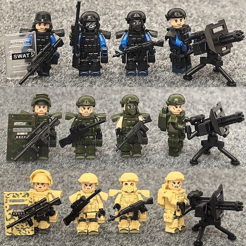 士兵积木军事人仔警察特种兵小人拼装玩具6岁男孩子生日礼物模型
