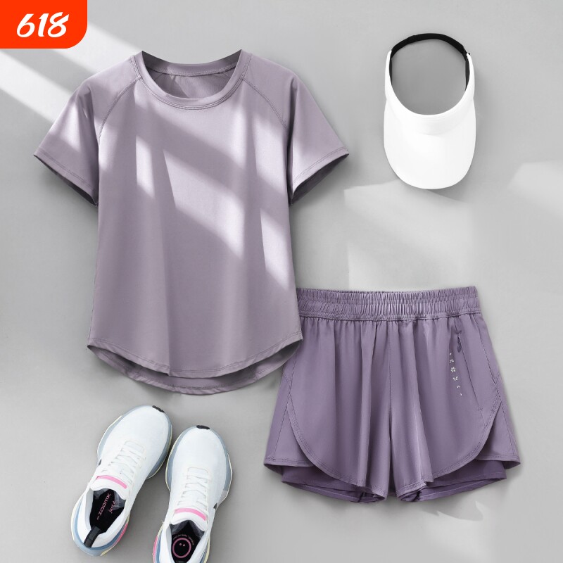 专业跑步女运动套装夏季薄款宽松透气瑜伽服速干衣弹力短袖健身服