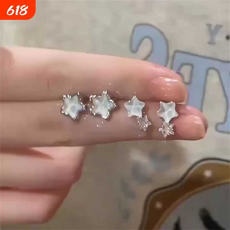 海盐蓝星星耳钉显乖清新可爱小众设计感耳饰清冷个性夏天耳环锆石