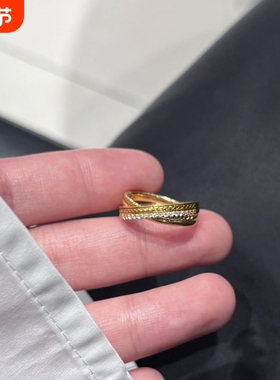 法式复古金色微镶双环交叉戒指女小众设计时尚轻奢高级感活口指环