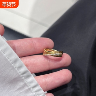 法式复古金色微镶双环交叉戒指女小众设计时尚轻奢高级感活口指环