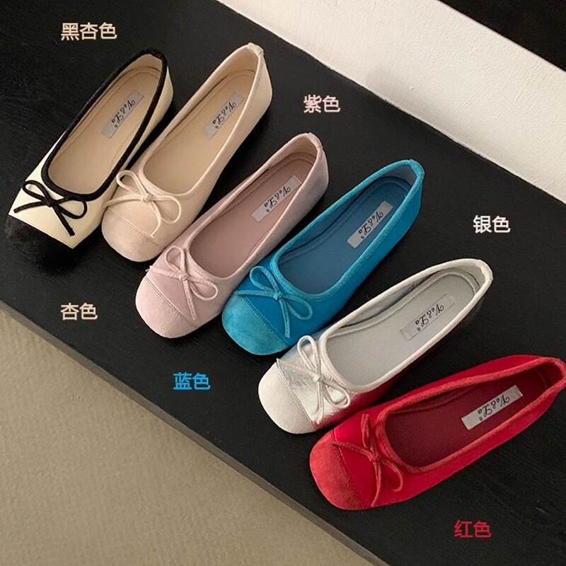 晚风鞋子法式蝴蝶结蓝色小单鞋平底芭蕾舞鞋早春新款软底女鞋瓢鞋